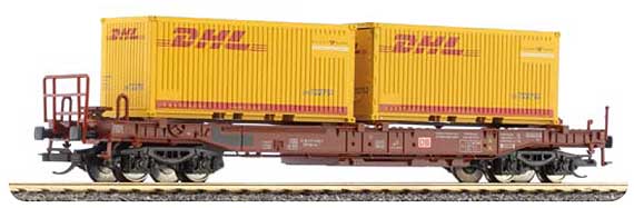 Container wagon loaded with two containers "DHL"<br /><a href='images/pictures/Tillig/15563.jpg' target='_blank'>Full size image</a>
